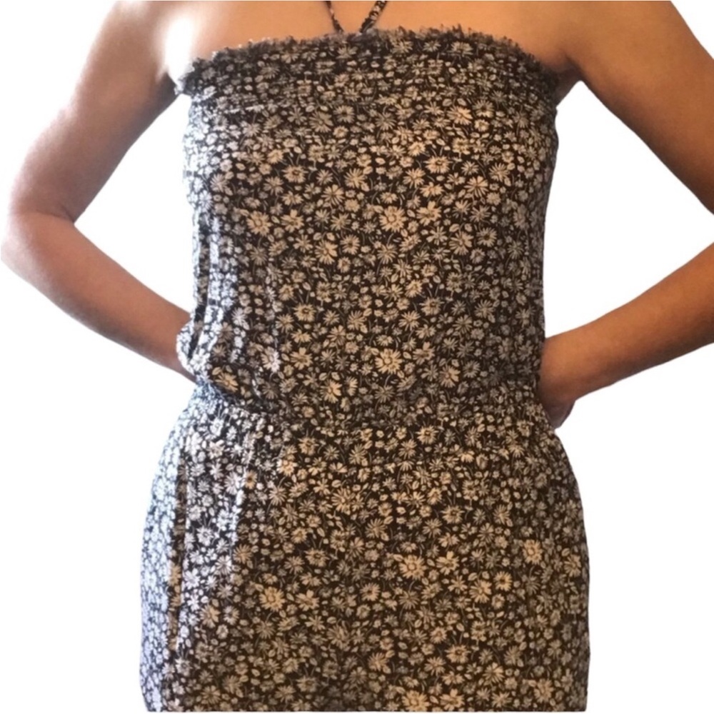 🔥2 for $6🔥 American Eagle Strapless Romper – Black & White Floral – Size XS